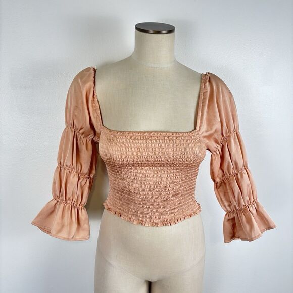 Intimately Free People Pink Rose So Shirred Cropped Smocked Top Women’s Small - Picture 1 of 9